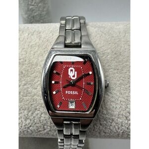 Fossil LI-3035 Oklahoma Sooners New Battery Ladies Watch 20MM 6.25" S5